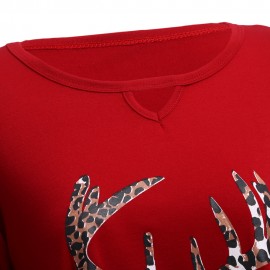 WOMNE'S LONG SLEEVE DEER PRINT BLOUSE (RED, SIZE S/M/L/XL)