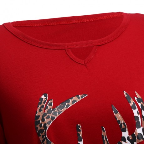 WOMNE'S LONG SLEEVE DEER PRINT BLOUSE (RED, SIZE S/M/L/XL)