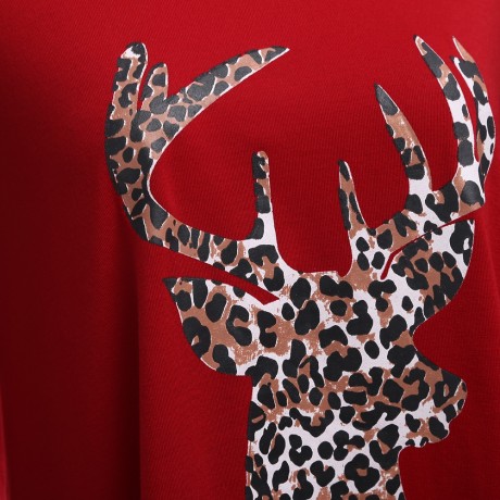 WOMNE'S LONG SLEEVE DEER PRINT BLOUSE (RED, SIZE S/M/L/XL)