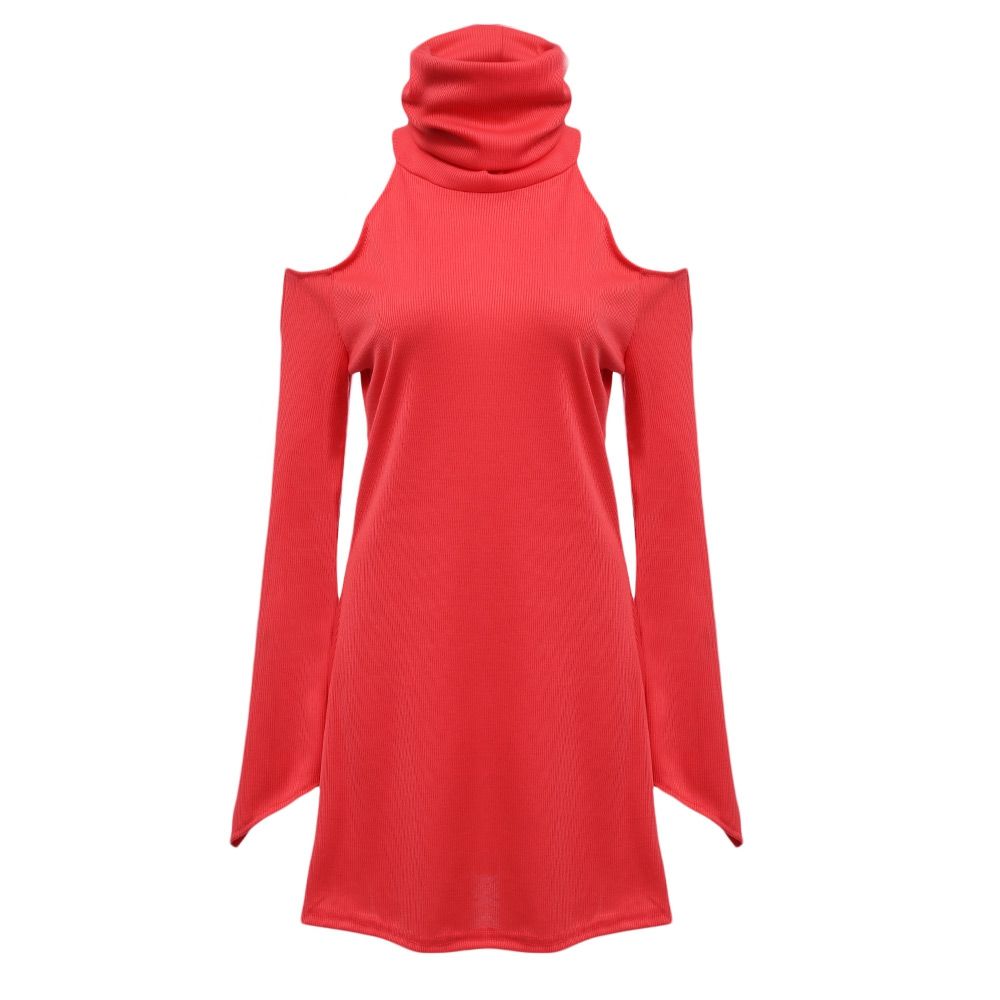 WOMEN'S TURTLENECK CUT OUT SHEATH BODYCON DRESS (WATERMELON RED, SIZE S/M/L/XL)