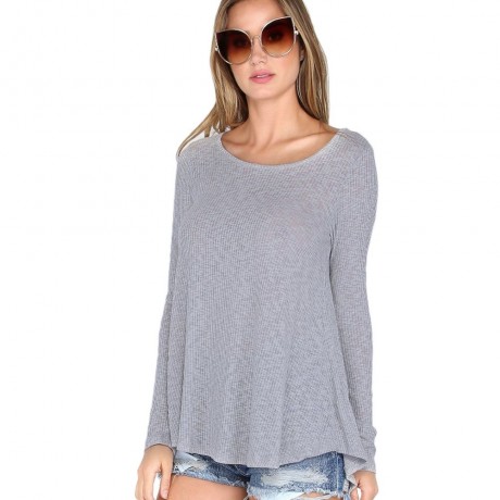 WOMEN'S LONG SLEEVE BACK BANDAGE DESIGN BLOUSE (GRAY, SIZE S/M/L/XL)