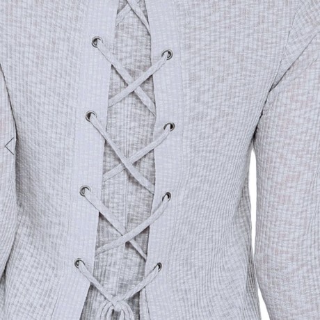 WOMEN'S LONG SLEEVE BACK BANDAGE DESIGN BLOUSE (GRAY, SIZE S/M/L/XL)