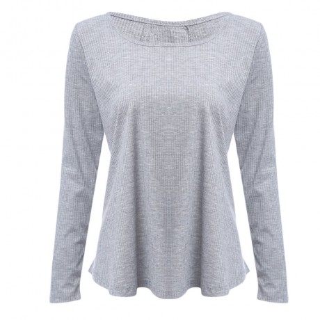 WOMEN'S LONG SLEEVE BACK BANDAGE DESIGN BLOUSE (GRAY, SIZE S/M/L/XL)