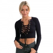 SEXY CRISS-CROSS KNITTED CROP TOP (BLACK, SIZE S/M/L/XL)