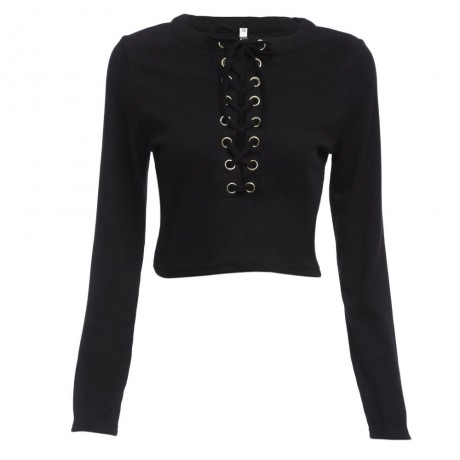 SEXY CRISS-CROSS KNITTED CROP TOP (BLACK, SIZE S/M/L/XL)