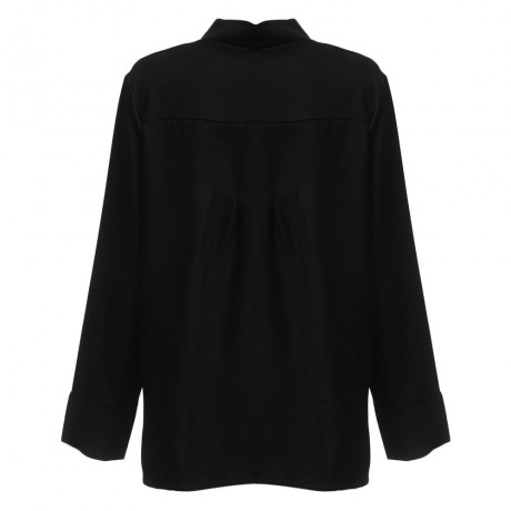 STYLISH BOW TIE COLLAR LONG SLEEVE PURE COLOR WOMEN BLOUSE (BLACK, SIZE M/L/XL/2XL)