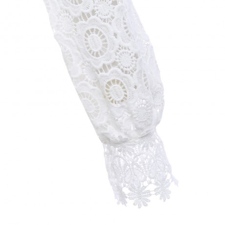 WOMEN'S LANTERN SLEEVE HOLLOW FLORAL PATTERN LACE BLOUSE (WHITE, SIZE S/M/L/XL)