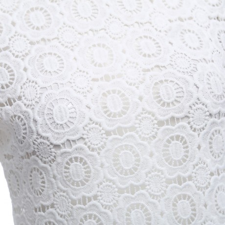 WOMEN'S LANTERN SLEEVE HOLLOW FLORAL PATTERN LACE BLOUSE (WHITE, SIZE S/M/L/XL)