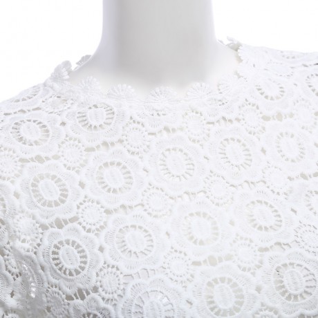 WOMEN'S LANTERN SLEEVE HOLLOW FLORAL PATTERN LACE BLOUSE (WHITE, SIZE S/M/L/XL)