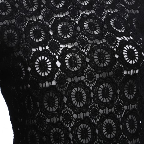WOMEN'S LANTERN SLEEVE HOLLOW FLORAL PATTERN LACE BLOUSE (BLACK, SIZE S/M/L/XL)