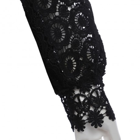 WOMEN'S LANTERN SLEEVE HOLLOW FLORAL PATTERN LACE BLOUSE (BLACK, SIZE S/M/L/XL)