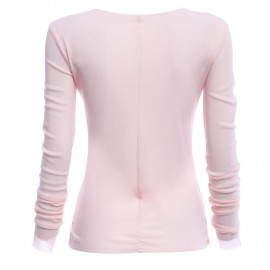WOMEN SEXY TRANSPARENT LONG SLEEVE T-SHIRT SHEATH PURE COLOR MITTEN DESIGN (PINK, SIZE S/M