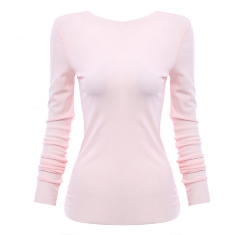 WOMEN SEXY TRANSPARENT LONG SLEEVE T-SHIRT SHEATH PURE COLOR MITTEN DESIGN (PINK, SIZE S/M
