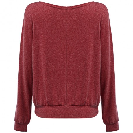 WOMEN'S CASUAL LONG SLEEVE ROUND COLLAR BUTTON BLOUSE (RUSSET RED, SIZE M/L/XL/2XL/3XL/4XL