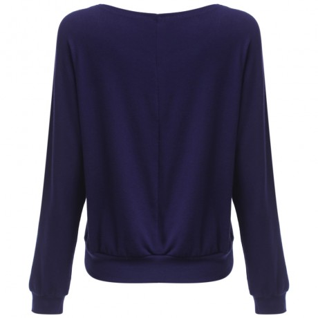 WOMEN'S CASUAL LONG SLEEVE ROUND COLLAR BUTTON BLOUSE (DEEP BLUE, SIZE M/L/XL/2XL/3XL/4XL)