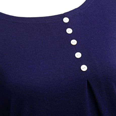 WOMEN'S CASUAL LONG SLEEVE ROUND COLLAR BUTTON BLOUSE (DEEP BLUE, SIZE M/L/XL/2XL/3XL/4XL)