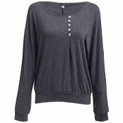 WOMEN'S CASUAL LONG SLEEVE ROUND COLLAR BUTTON BLOUSE (GRAY, SIZE M/L/XL/2XL/3XL/4XL)