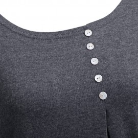 WOMEN'S CASUAL LONG SLEEVE ROUND COLLAR BUTTON BLOUSE (GRAY, SIZE M/L/XL/2XL/3XL/4XL)