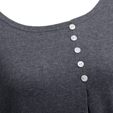 WOMEN'S CASUAL LONG SLEEVE ROUND COLLAR BUTTON BLOUSE (GRAY, SIZE M/L/XL/2XL/3XL/4XL)