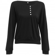WOMEN'S CASUAL LONG SLEEVE ROUND COLLAR BUTTON BLOUSE (BLACK, SIZE M/L/XL/2XL/3XL/4XL)