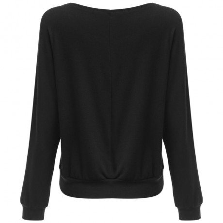 WOMEN'S CASUAL LONG SLEEVE ROUND COLLAR BUTTON BLOUSE (BLACK, SIZE M/L/XL/2XL/3XL/4XL)