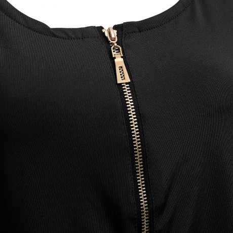 WOMEN'S STYLISH LONG SLEEVE SCOOP NECK ZIPPER BLOUSE (BLACK, SIZE S/M/L/XL)
