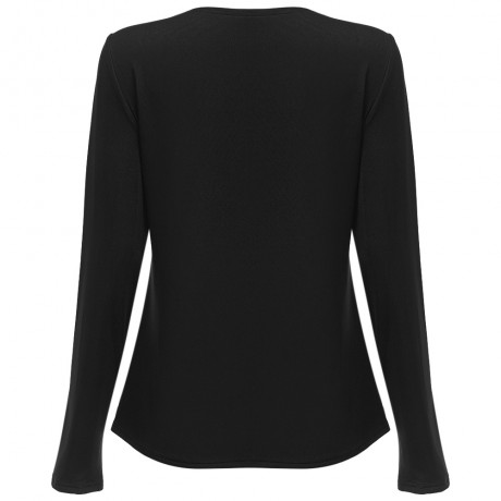 WOMEN'S STYLISH LONG SLEEVE SCOOP NECK ZIPPER BLOUSE (BLACK, SIZE S/M/L/XL)