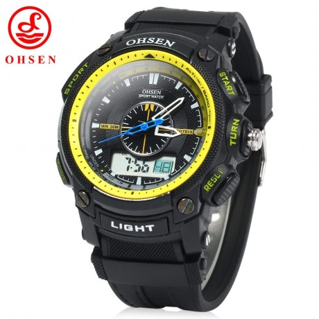 OHSEN AD1209 MEN DUAL TIME SPORTS DIGITAL QUARTZ WATCH WITH DATE WEEK ALARM STOPWATCH BACK