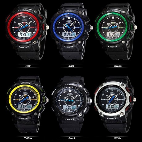 OHSEN AD1209 MEN DUAL TIME SPORTS DIGITAL QUARTZ WATCH WITH DATE WEEK ALARM STOPWATCH BACK