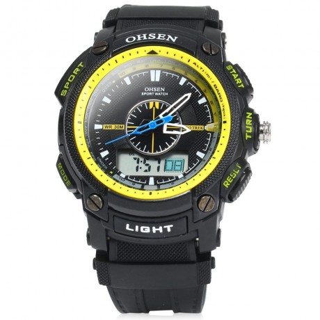 OHSEN AD1209 MEN DUAL TIME SPORTS DIGITAL QUARTZ WATCH WITH DATE WEEK ALARM STOPWATCH BACK
