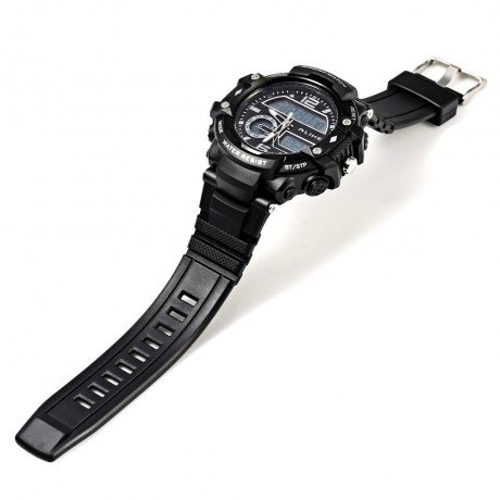 ALIKE AK15117 DUAL MOVT DAY DATE DISPLAY LED SPORTS WATCH PU STRAP (BLACK)