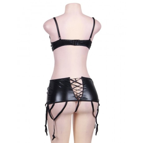 PLUS SIZE EYELASH LACE AND VINYL GARTER SET (SIZE XL/3XL)