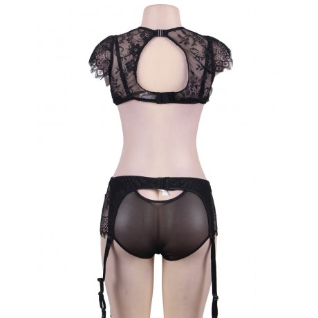 PLUS SIZE BLACK LACE HALTER BRA SET (SIZE 5XL)