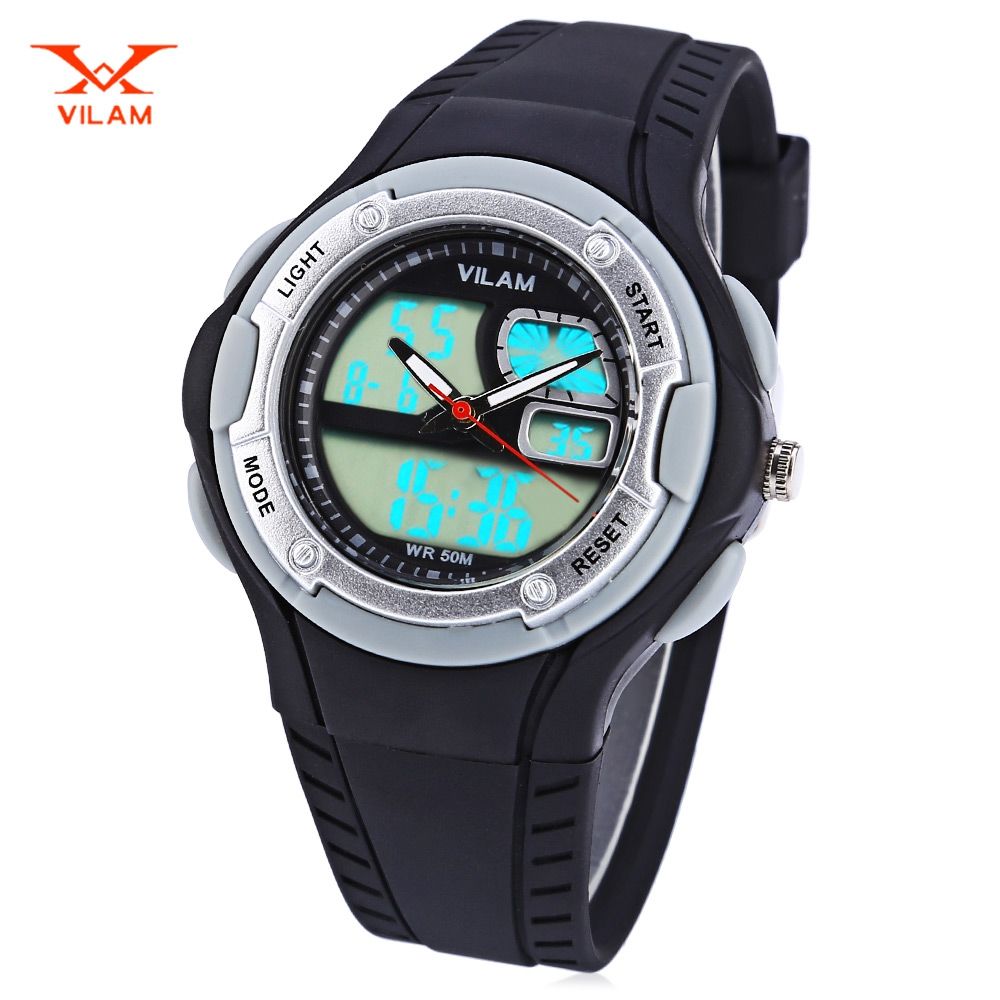 VILAM 14013S DUAL MOVT DIGITAL QUARTZ SPORTS WATCH CHRONOGRAPH DISPLAY (BLACK)