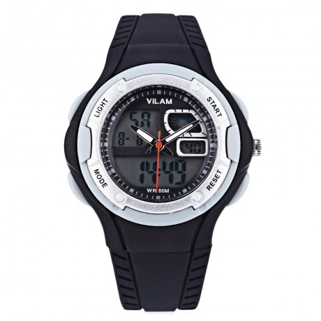 VILAM 14013S DUAL MOVT DIGITAL QUARTZ SPORTS WATCH CHRONOGRAPH DISPLAY (BLACK)