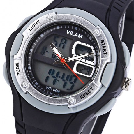 VILAM 14013S DUAL MOVT DIGITAL QUARTZ SPORTS WATCH CHRONOGRAPH DISPLAY (BLACK)