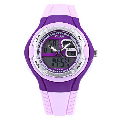 VILAM 14013S DUAL MOVT DIGITAL QUARTZ SPORTS WATCH CHRONOGRAPH DISPLAY (PURPLE)