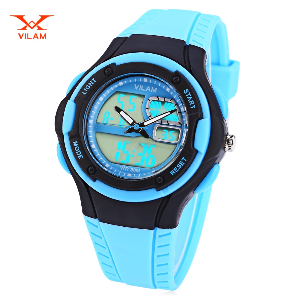 VILAM 14013S DUAL MOVT DIGITAL QUARTZ SPORTS WATCH CHRONOGRAPH DISPLAY (LIGHT BLUE)