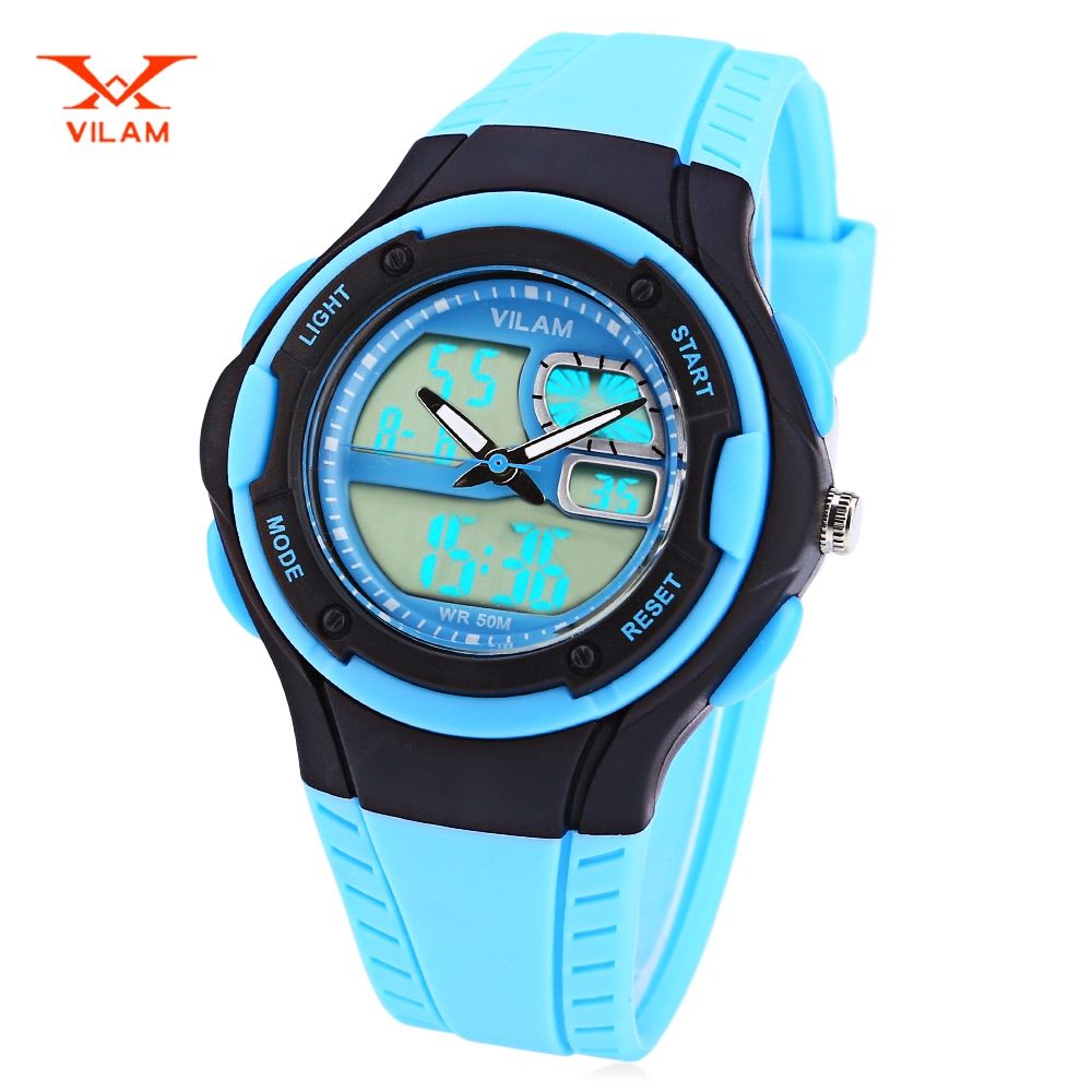 VILAM 14013S DUAL MOVT DIGITAL QUARTZ SPORTS WATCH CHRONOGRAPH DISPLAY (LIGHT BLUE)
