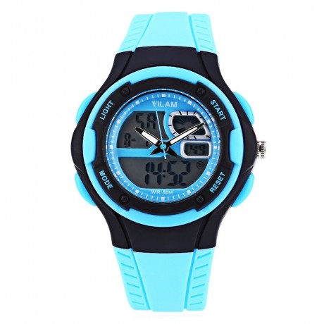 VILAM 14013S DUAL MOVT DIGITAL QUARTZ SPORTS WATCH CHRONOGRAPH DISPLAY (LIGHT BLUE)