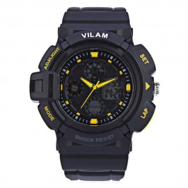 VILAM 12302 DUAL MOVT DIGITAL QUARTZ SPORTS WATCH CHRONOGRAPH DISPLAY (YELLOW)