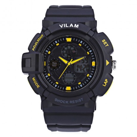 VILAM 12302 DUAL MOVT DIGITAL QUARTZ SPORTS WATCH CHRONOGRAPH DISPLAY (YELLOW)