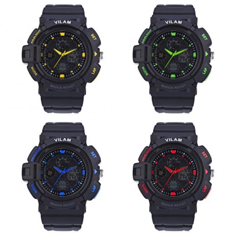 VILAM 12302 DUAL MOVT DIGITAL QUARTZ SPORTS WATCH CHRONOGRAPH DISPLAY (YELLOW)