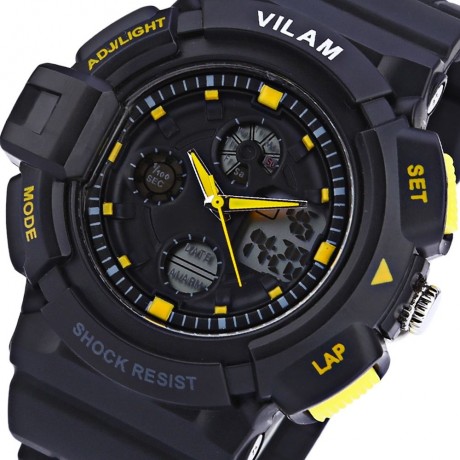VILAM 12302 DUAL MOVT DIGITAL QUARTZ SPORTS WATCH CHRONOGRAPH DISPLAY (YELLOW)