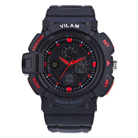 VILAM 12302 DUAL MOVT DIGITAL QUARTZ SPORTS WATCH CHRONOGRAPH DISPLAY (RED)