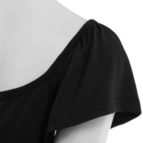 WOMEN'S SHORT SLEEVE PLEATED LACE-UP T-SHIRT (BLACK, SIZE S/M/L/XL)