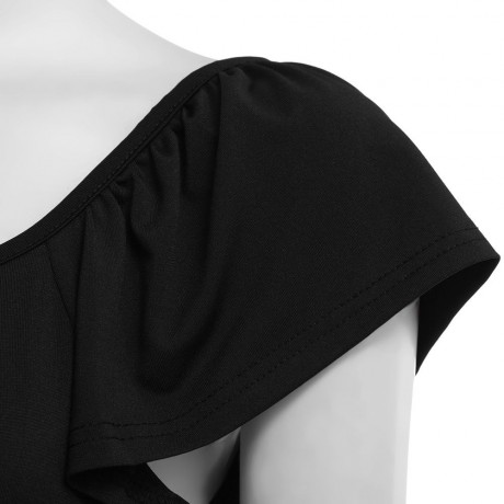 WOMEN'S SHORT SLEEVE PLEATED LACE-UP T-SHIRT (BLACK, SIZE S/M/L/XL)