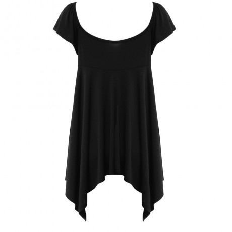 WOMEN'S SHORT SLEEVE PLEATED LACE-UP T-SHIRT (BLACK, SIZE S/M/L/XL)