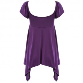 WOMEN'S SHORT SLEEVE PLEATED LACE-UP T-SHIRT (PURPLE, SIZE S/M/L/XL)