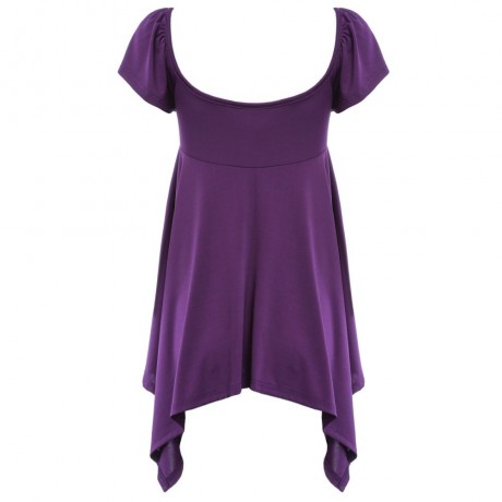 WOMEN'S SHORT SLEEVE PLEATED LACE-UP T-SHIRT (PURPLE, SIZE S/M/L/XL)